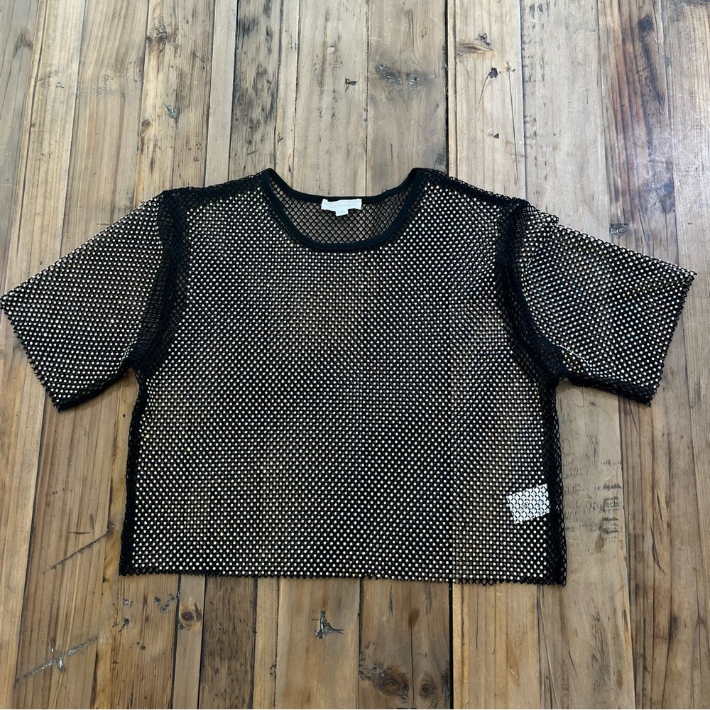 Endless Blu Mesh Top Sheer Rhinestone Cropped Top Sz M - Picture 3 of 9